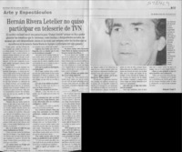 Hernán Rivera Letelier no quiso participar en teleserie de TVN  [artículo] Alejandro Nogué V.