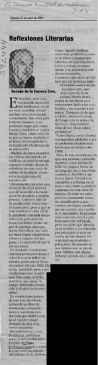 Reflexiones literarias  [artículo] Hernán de la Carrera Cruz