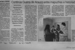 Continúa Guerra de Arauco entre mapuches e historiador  [artículo] Manuel Vega Olivares