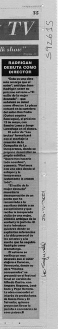 Radrigán debuta como director  [artículo]