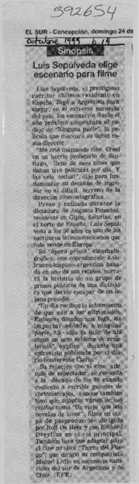 Luis Sepúlveda elige escenario para filme  [artículo]