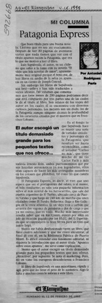 Patagonia Express  [artículo] Antonieta Rodríguez París