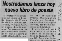 Nostradamus lanza hoy nuevo libro de poesía  [artículo]