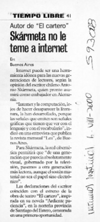 Skármeta no le teme a internet  [artículo]