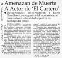 Amenazan de muerte a actor de "El cartero"  [artículo]