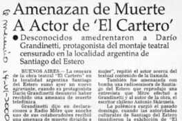 Amenazan de muerte a actor de "El cartero"  [artículo]