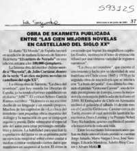 Obra de Skármeta publicada entre "las cien mejores novelas en castellano del siglo XX"  [artículo]