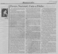Premio Nacional, carta a Filebo  [artículo] Sara Vial