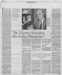 "En nuestra sociedad nos falta pluralismo"