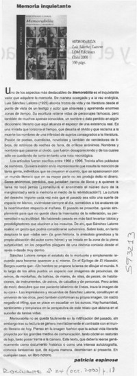 Memoria inquietante  [artículo] Patricia Espinosa