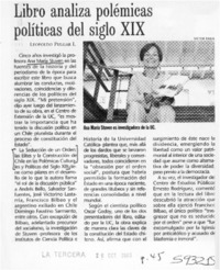 Libro analiza polémicas políticas del siglo XIX  [artículo] Leopoldo Pulgar I.