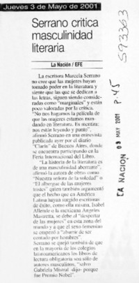 Serrano critica masculinidad literaria  [artículo]