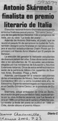 Antonio Skármeta finalista en premio literario en Italia  [artículo]