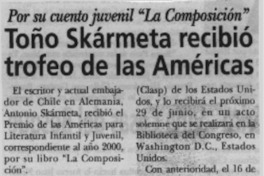 Toño Skármeta recibió trofeo de las Américas  [artículo]