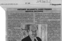 Antonio Skármeta ganó Premio Médicis en París  [artículo]