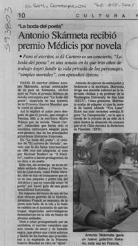 Antonio Skármeta recibió premio Médicis por novela  [artículo]
