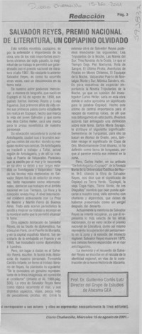 Salvador Reyes, Premio Nacional de Literatura, un copiapino olvidado  [artículo]