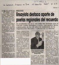 Ensayista destaca aporte de poetas regionales del recuerdo  [artículo]