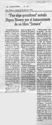 "Fue algo grancioso" señala Digna Rivera por el lanzamiento de su libro "Jirones"  [artículo]