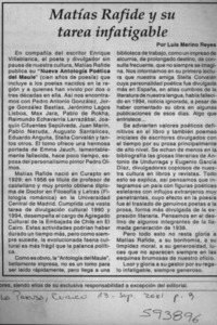 Matías Rafide y su tarea infatigable  [artículo] Luis Merino Reyes