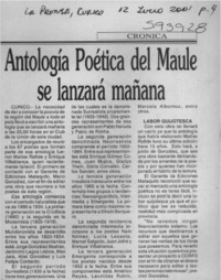 Antología poética del Maule se lanzará mañana  [artículo]