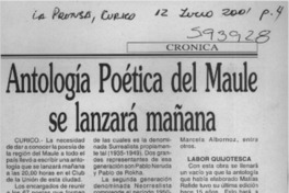 Antología poética del Maule se lanzará mañana  [artículo]