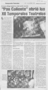 "Pan caliente" abrió los XII temporales teatrales  [artículo] Marta Zúñiga Gatica