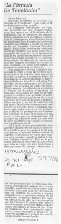 "La fórmula de Teitelboim"  [artículo] Bruno Philippi