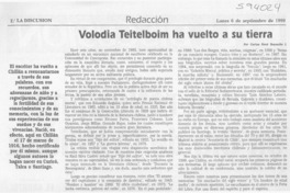 Volodia Teitelboim ha vuelto a su tierra  [artículo] Carlos René Ibacache I.