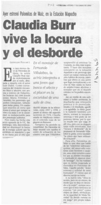 Claudia Burr vive la locura y el desborde  [artículo] Leopoldo Pulgar I.
