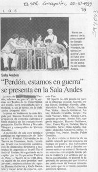 "Perdón, estamos en guerra" se presenta en la Sala Andes  [artículo]