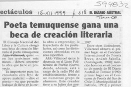 Poeta temuquense gana una beca de creación literaria  [artículo]