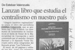 Lanzan libro que estudia el centralismo en nuestro país  [artículo]
