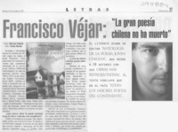 Francisco Véjar, "La gran poesía chilena no ha muerto"  [artículo] Marcela Cabello