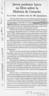 Joven profesor lanza su libro sobre la Historia de Limache  [artículo]