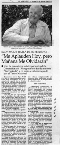 "Me aplauden hoy, pero mañana me olvidarán"  [artículo]