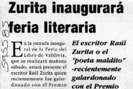 Zurita inaugurará feria literaria  [artículo]