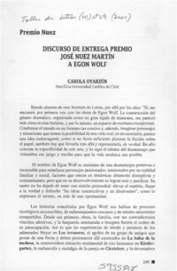 Discurso de entrega Premio José Nuez Martín a Egon Wolf  [artículo] Carola Oyarzún