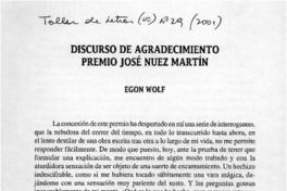 Discurso de agradecimiento Premio José Nuez Martín  [artículo]