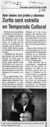 Zurita será estrella en temporada cultural  [artículo]
