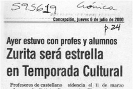Zurita será estrella en temporada cultural  [artículo]