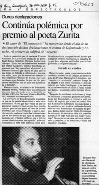 Continúa polémica por premio al poeta Zurita  [artículo]