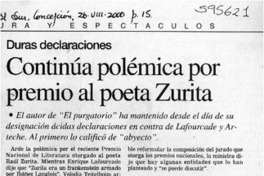 Continúa polémica por premio al poeta Zurita  [artículo]