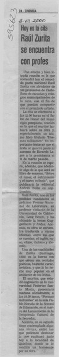 Raúl Zurita se encuentra con profes  [artículo]
