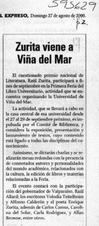 Zurita viene a Viña del Mar  [artículo]