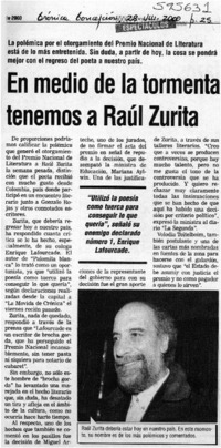 En medio de la tormenta tenemos a Raúl Zurita  [artículo]
