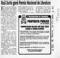 Raúl Zurita ganó Premio Nacional de Literatura  [artículo]