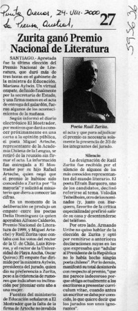 Zurita ganó Premio Nacional de Literatura  [artículo]