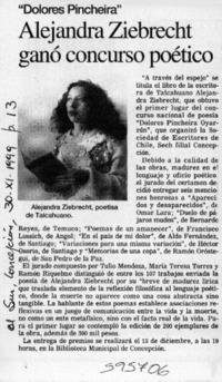 Alejandra Ziebrecht ganó concurso poético  [artículo]