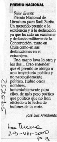 Premio Nacional  [artículo] José Luis Arredondo